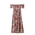 Las mujeres de la señora de la moda maxi visten maxi elegante floral impreso rosa barato Vestidos casuales